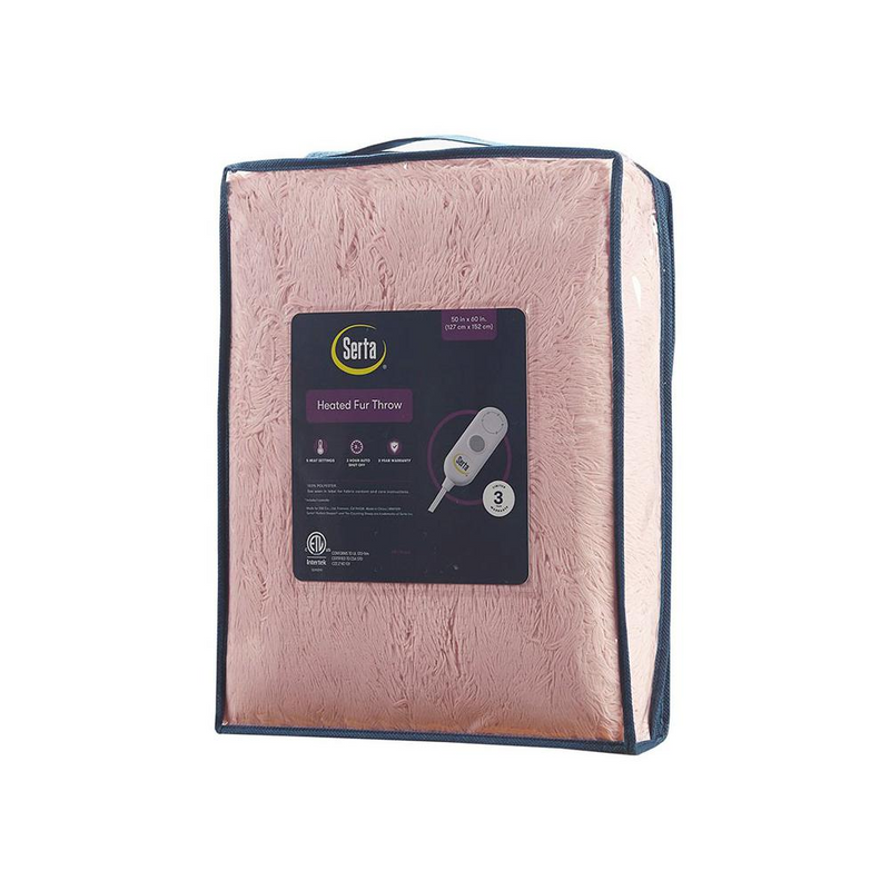 Serta Malea Blush Shaggy Faux Fur Heated Throw