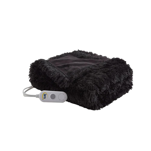 Serta Malea Black Shaggy Faux Fur Heated Throw