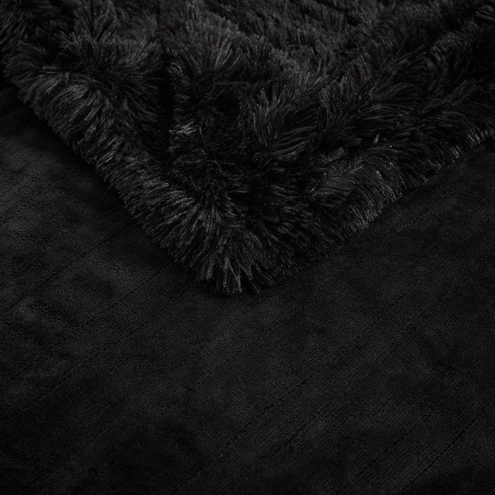 Serta Malea Black Shaggy Faux Fur Heated Throw