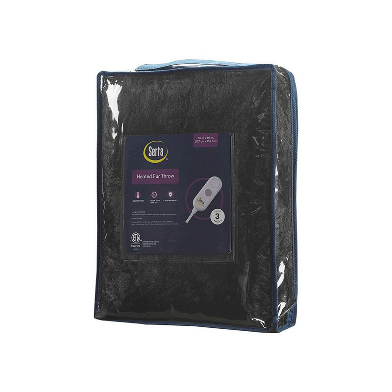 Serta Malea Black Shaggy Faux Fur Heated Throw