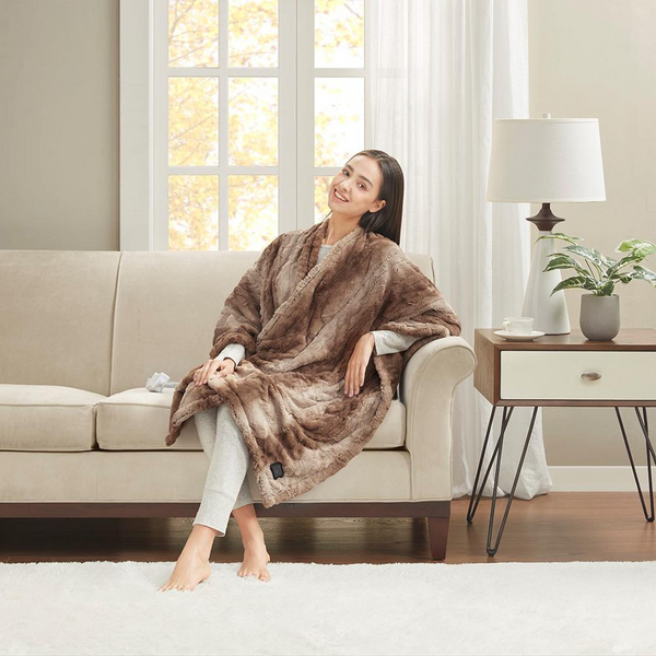 Beautyrest Zuri Chocolate Plush Heated Wrap