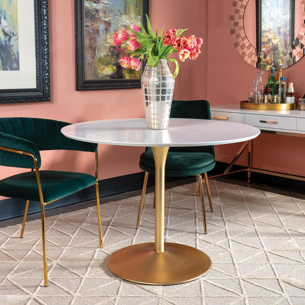 Flower Dining Table with White Top and Brass Base, FLWT433-BP