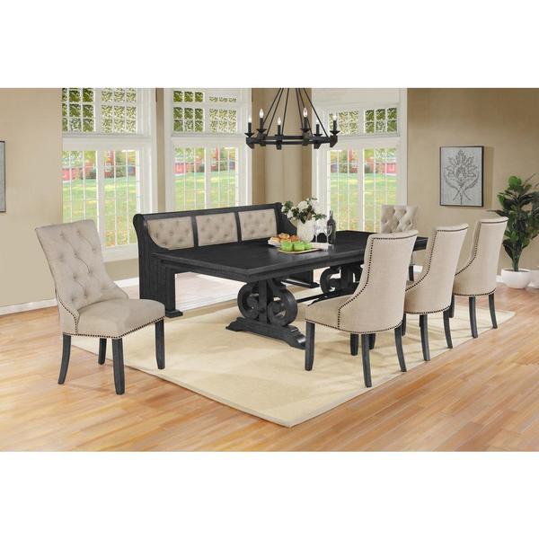 D88 Dark Gray Wood Dining Bench in Beige Linen