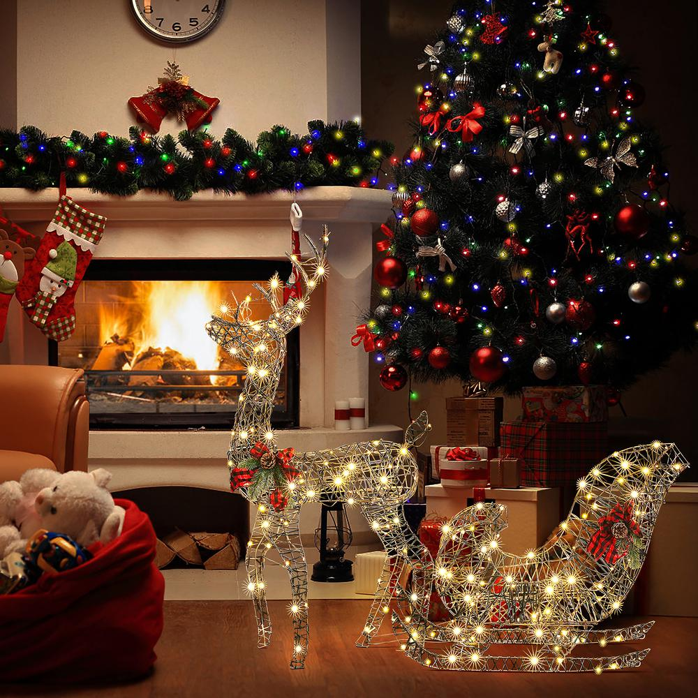 Reindeer and Sleigh LED Lighted Holiday Decoration
