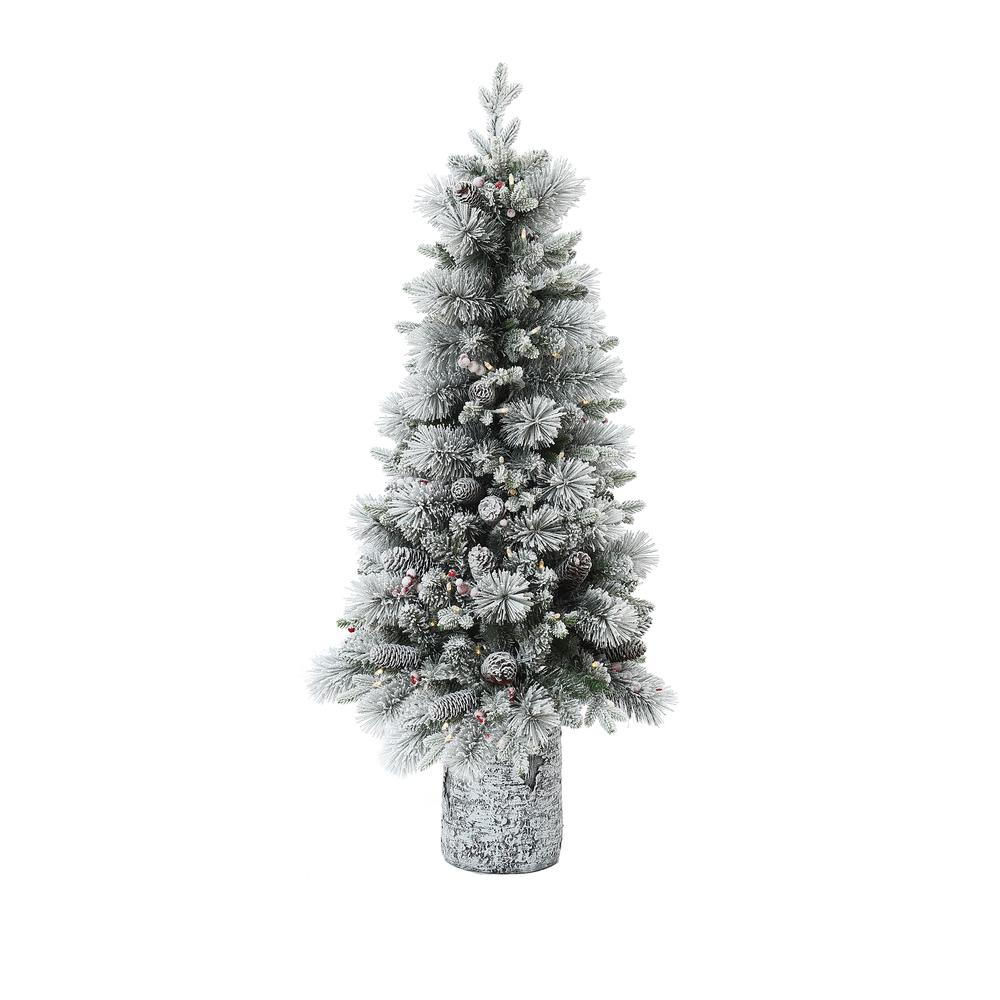Pre-Lit 4ft Green Flocked Potted Artificial Christmas Tree