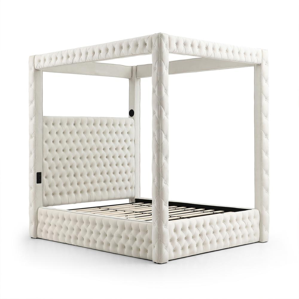 Cream Dream TechLuxe King Canopy Bed with Speaker & USB Connection