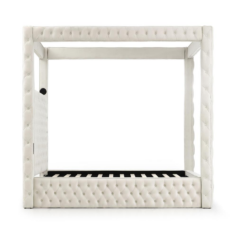 Cream Dream TechLuxe King Canopy Bed with Speaker & USB Connection