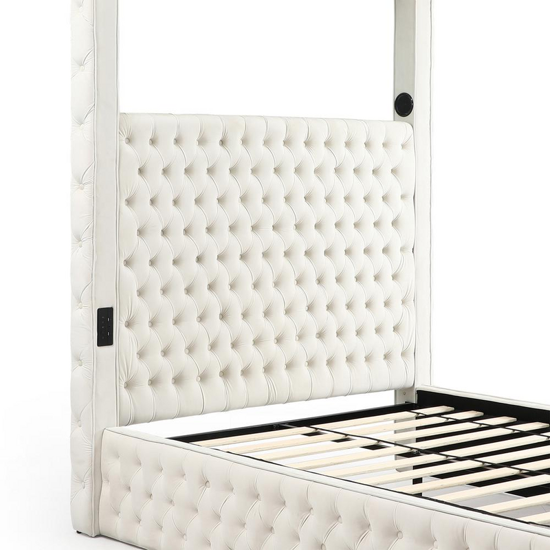 Cream Dream TechLuxe King Canopy Bed with Speaker & USB Connection