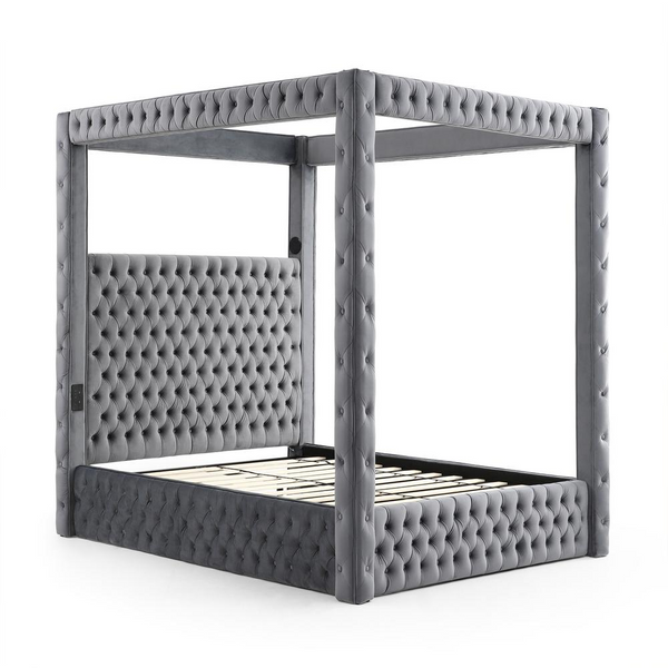 Grey Dream TechLuxe Queen Canopy Bed with Speaker & USB Connection