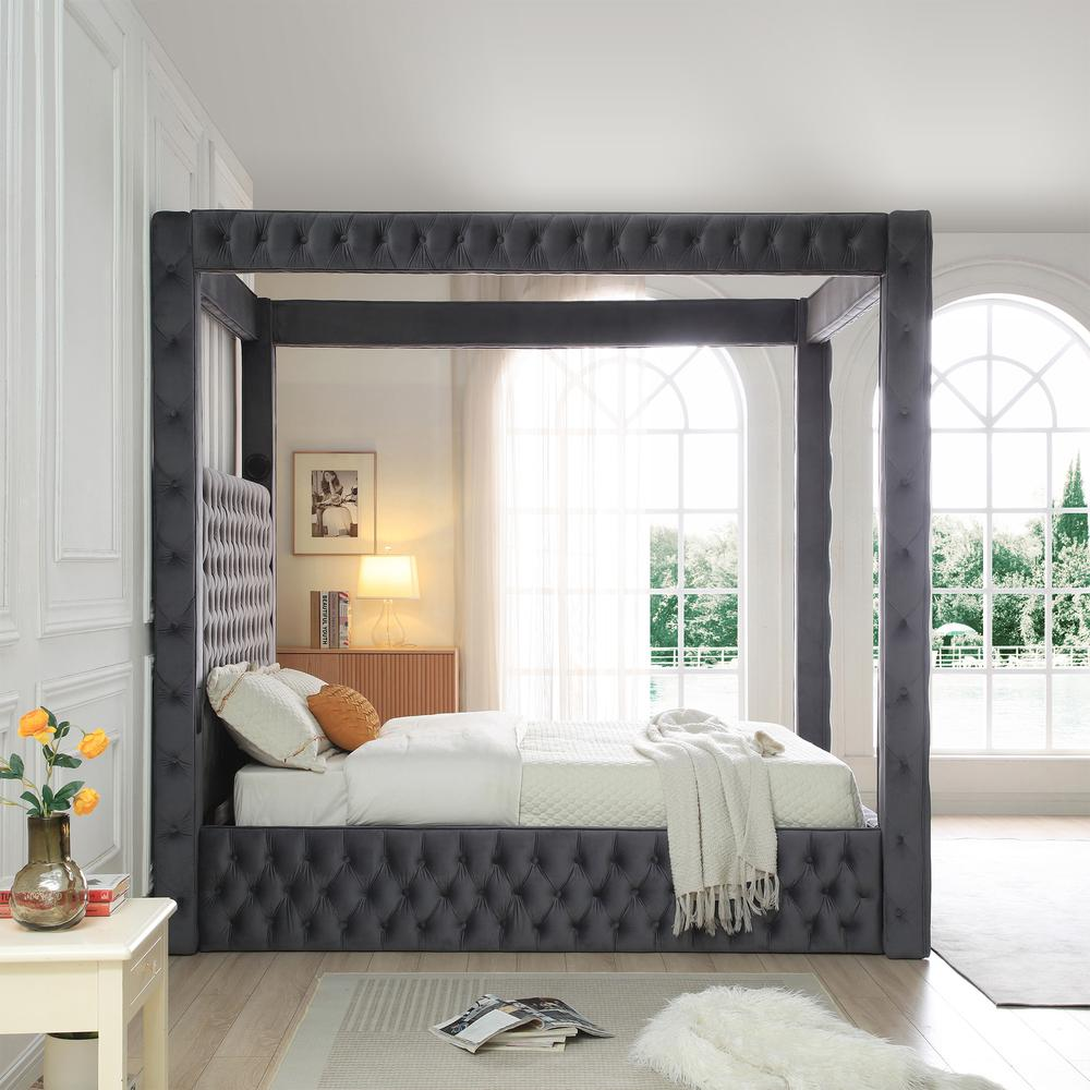 Grey Dream TechLuxe Queen Canopy Bed with Speaker & USB Connection