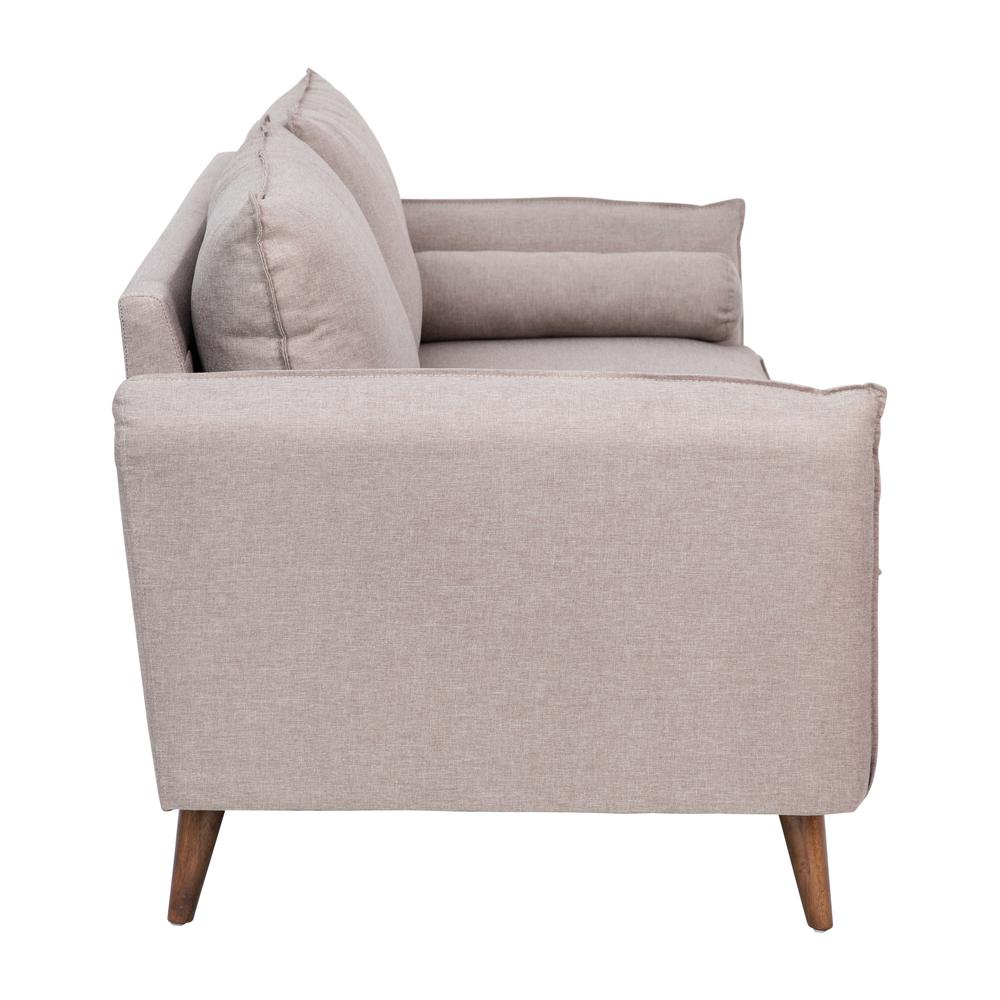 Evie Mid-Century Modern Sofa with Faux Linen Fabric Upholstery & Solid Wood Legs in Taupe