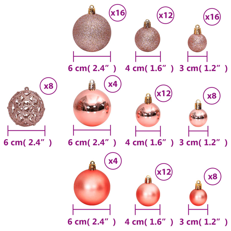 Christmas Pink/Rose Bauble 100-Piece Set