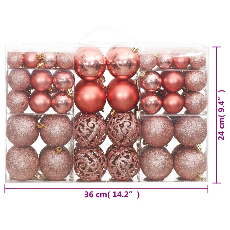 Christmas Pink/Rose Bauble 100-Piece Set