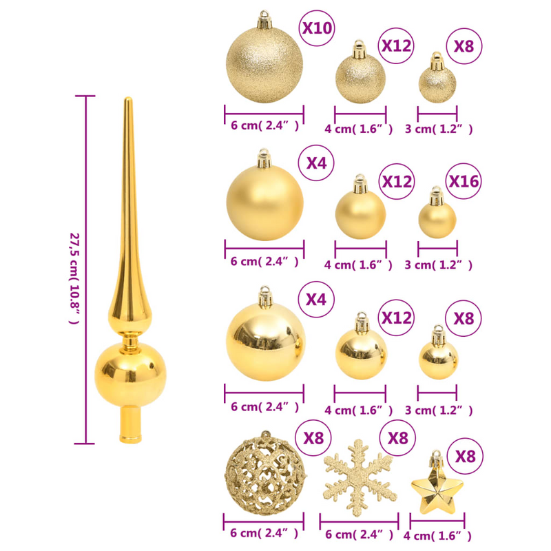 Christmas Gold Bauble 111-Piece Set