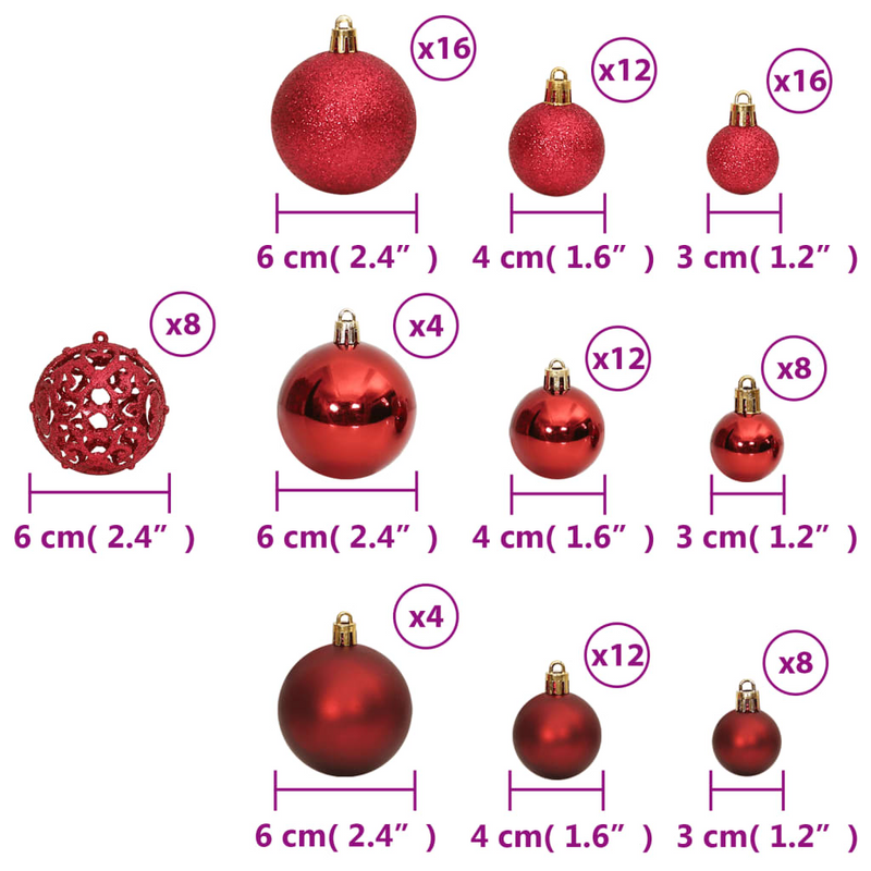 Christmas Wine Red Bauble 100-Piece Set