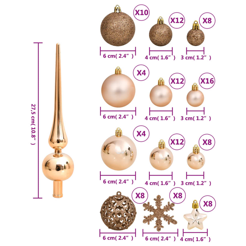 Christmas Rose Gold Bauble 111-Piece Set