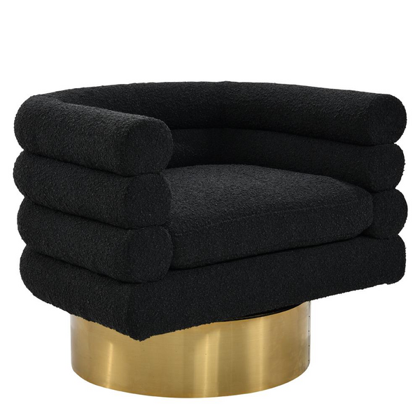 Elysian Black Boucle Bliss Swivel Accent Chair