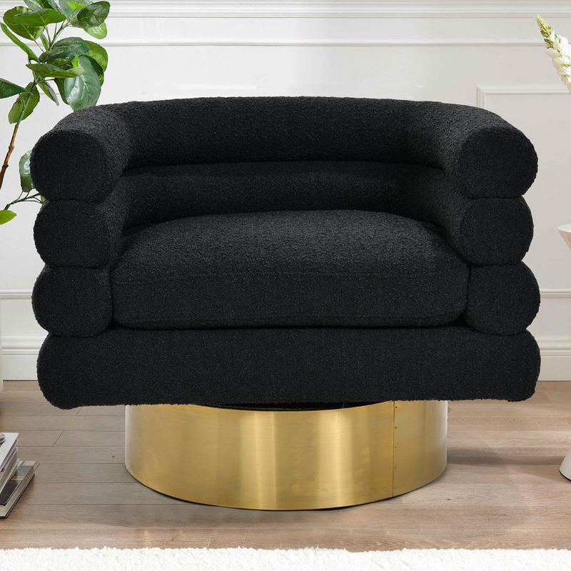 Elysian Black Boucle Bliss Swivel Accent Chair
