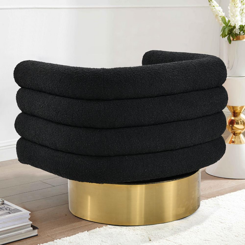 Elysian Black Boucle Bliss Swivel Accent Chair