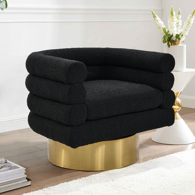 Elysian Black Boucle Bliss Swivel Accent Chair
