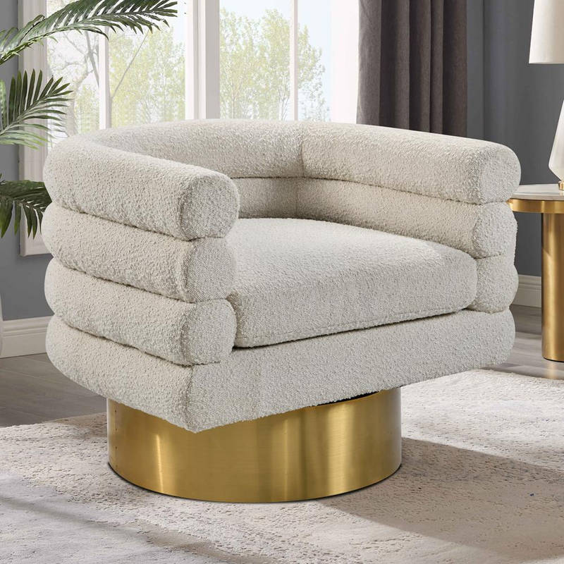 Elysian Cream Boucle Bliss Swivel Accent Chair