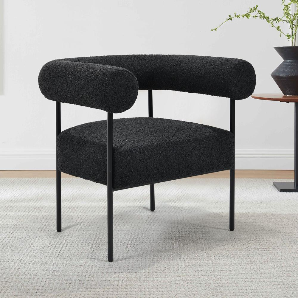 Shena Noir Boucle Accent Chair with Sleek Black Legs