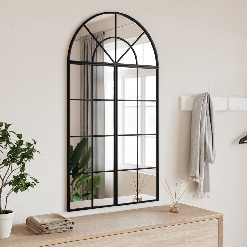 vidaXL Wall Mirror Black 23.6"x43.3" Arch Iron