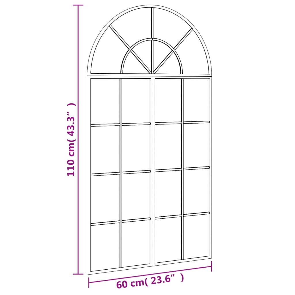 vidaXL Wall Mirror Black 23.6"x43.3" Arch Iron