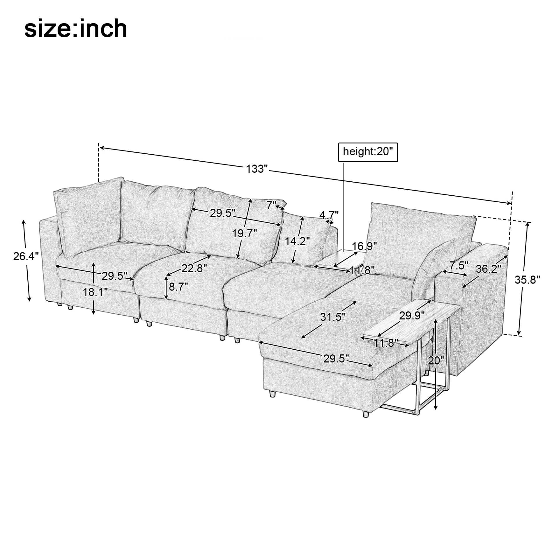 Modern Comfort Package L-Shape Sectional & Tables