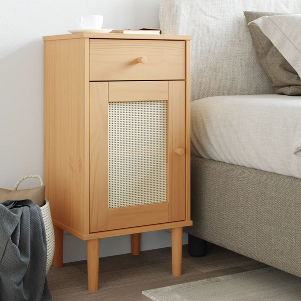 vidaXL Bedside Cabinet SENJA Rattan Look Brown 15.7"x13.8"x31.5" Solid Wood Pine