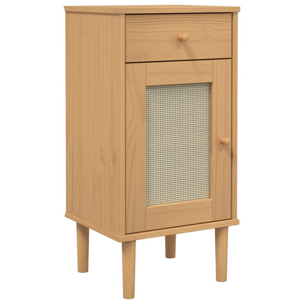 vidaXL Bedside Cabinet SENJA Rattan Look Brown 15.7"x13.8"x31.5" Solid Wood Pine