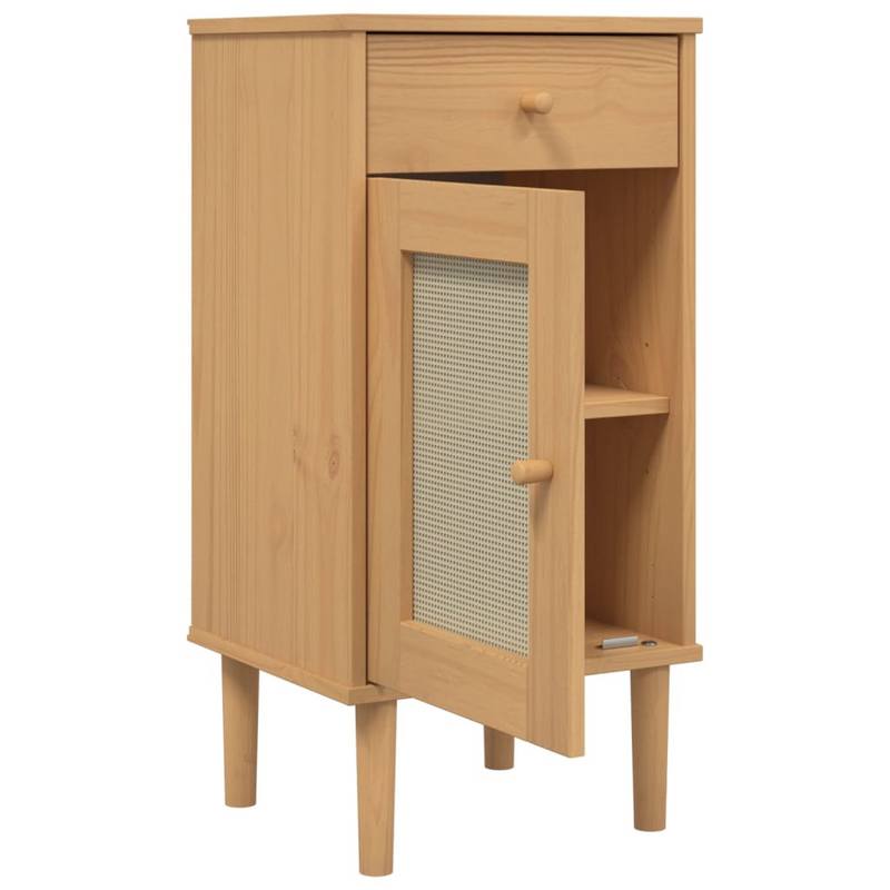 vidaXL Bedside Cabinet SENJA Rattan Look Brown 15.7"x13.8"x31.5" Solid Wood Pine