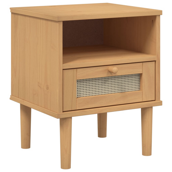 vidaXL Bedside Cabinet SENJA Rattan Look Brown 15.7"x13.8"x18.9" Solid Wood Pine