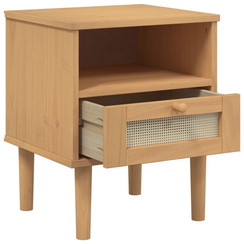 vidaXL Bedside Cabinet SENJA Rattan Look Brown 15.7"x13.8"x18.9" Solid Wood Pine
