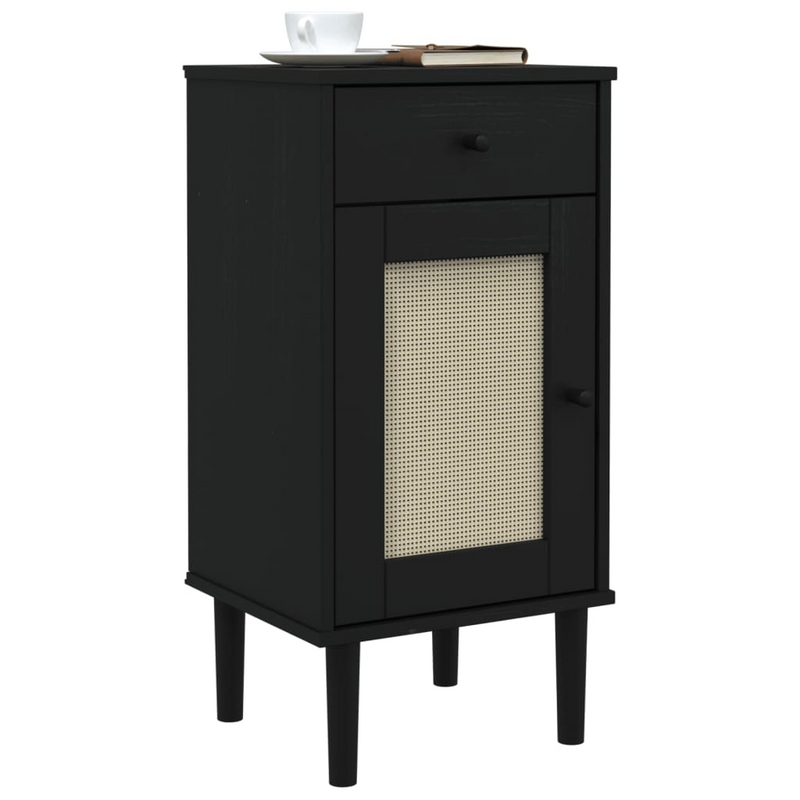 vidaXL Bedside Cabinet SENJA Rattan Look Black 15.7"x13.8"x31.5" Solid Wood Pine