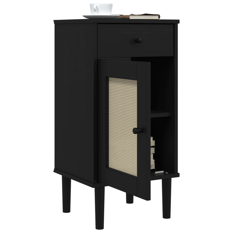 vidaXL Bedside Cabinet SENJA Rattan Look Black 15.7"x13.8"x31.5" Solid Wood Pine