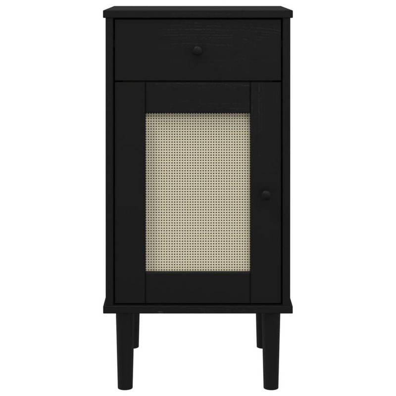 vidaXL Bedside Cabinet SENJA Rattan Look Black 15.7"x13.8"x31.5" Solid Wood Pine