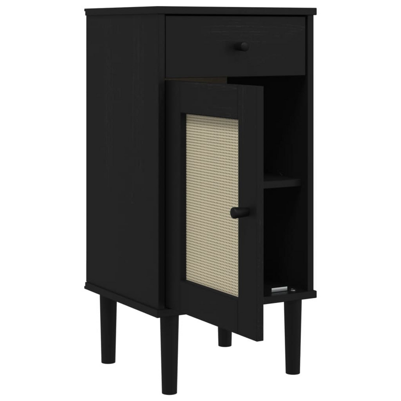 vidaXL Bedside Cabinet SENJA Rattan Look Black 15.7"x13.8"x31.5" Solid Wood Pine