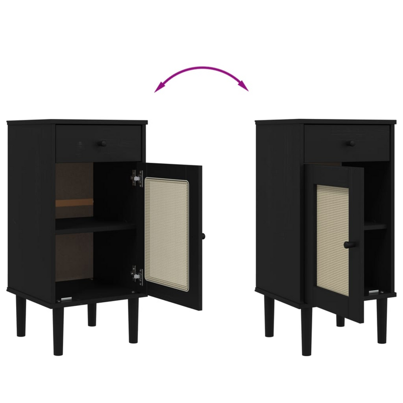 vidaXL Bedside Cabinet SENJA Rattan Look Black 15.7"x13.8"x31.5" Solid Wood Pine
