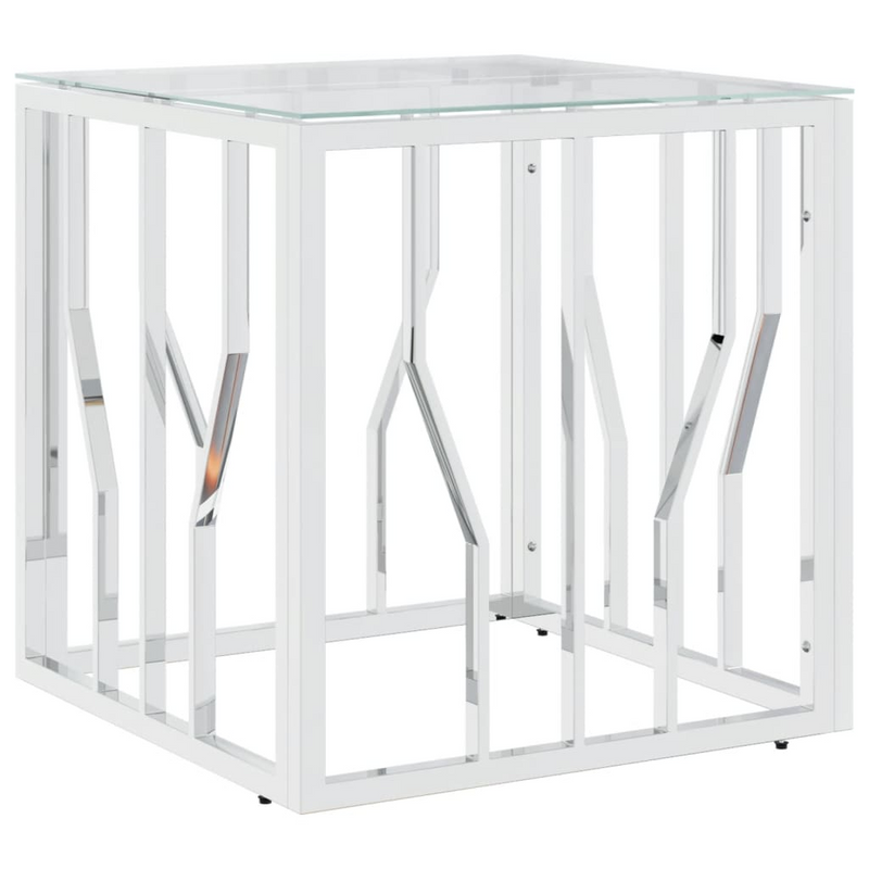 vidaXL Coffee Table Silver 19.7"x19.7"x19.7" Stainless Steel and Glass