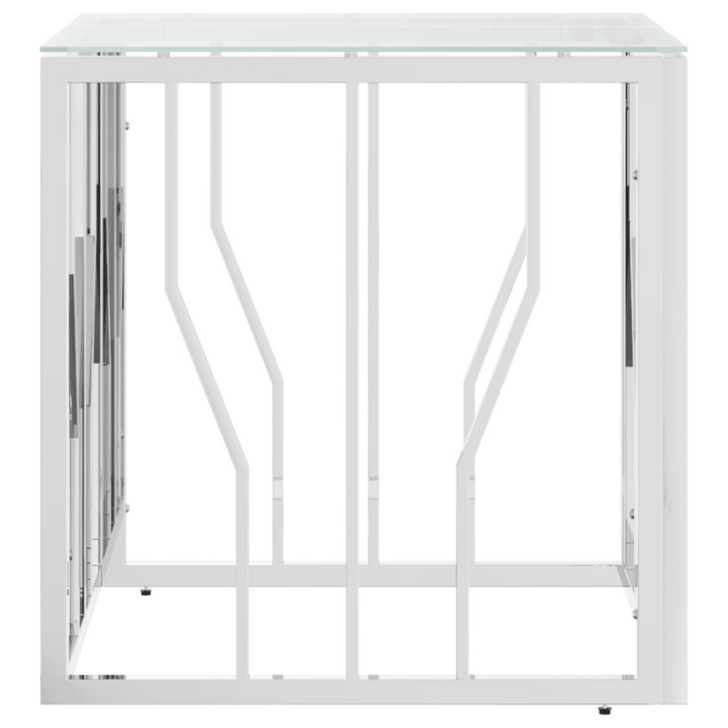 vidaXL Coffee Table Silver 19.7"x19.7"x19.7" Stainless Steel and Glass