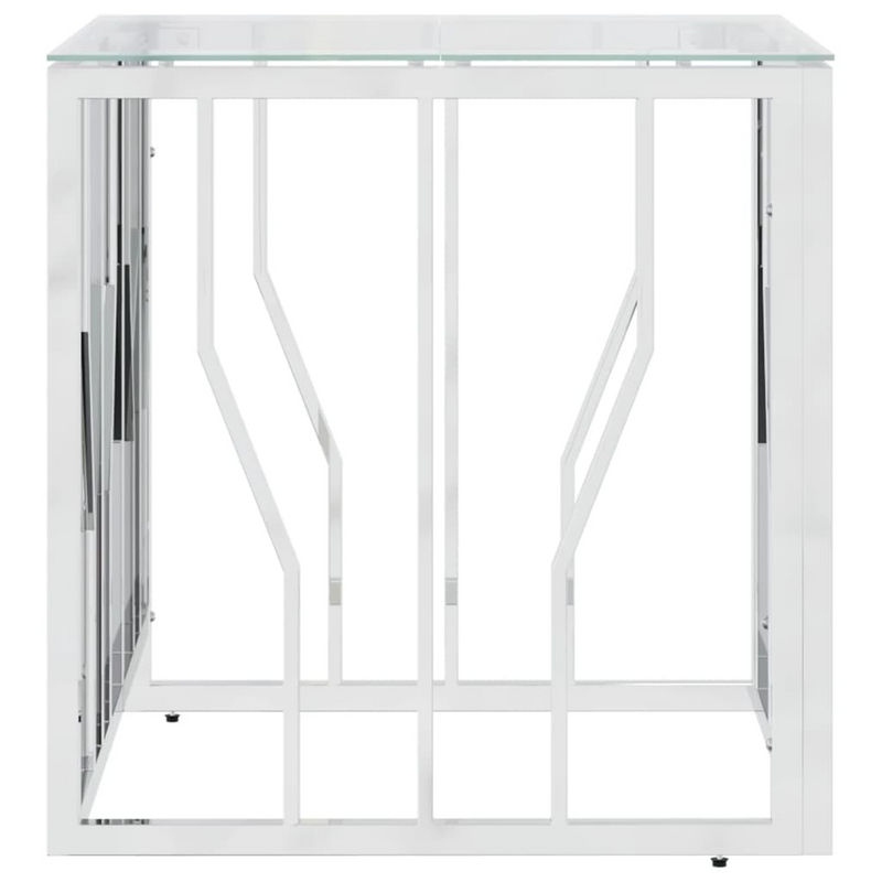 vidaXL Coffee Table Silver 19.7"x19.7"x19.7" Stainless Steel and Glass
