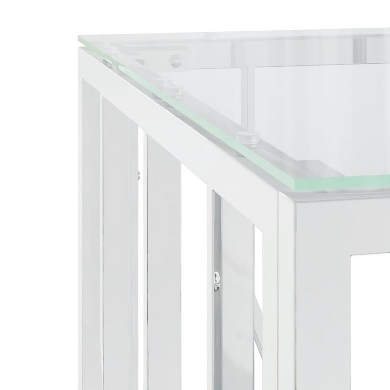 vidaXL Coffee Table Silver 19.7"x19.7"x19.7" Stainless Steel and Glass
