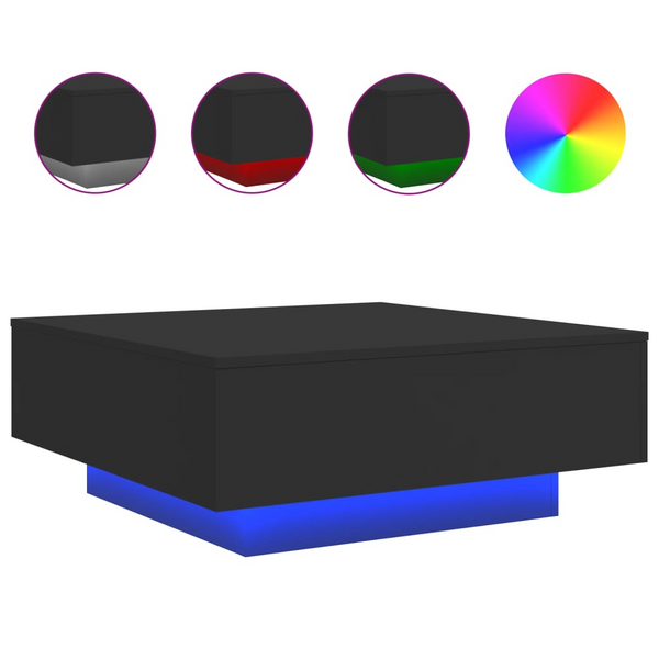 vidaXL Coffee Table with LED Lights Black 31.5"x31.5"x12.2"