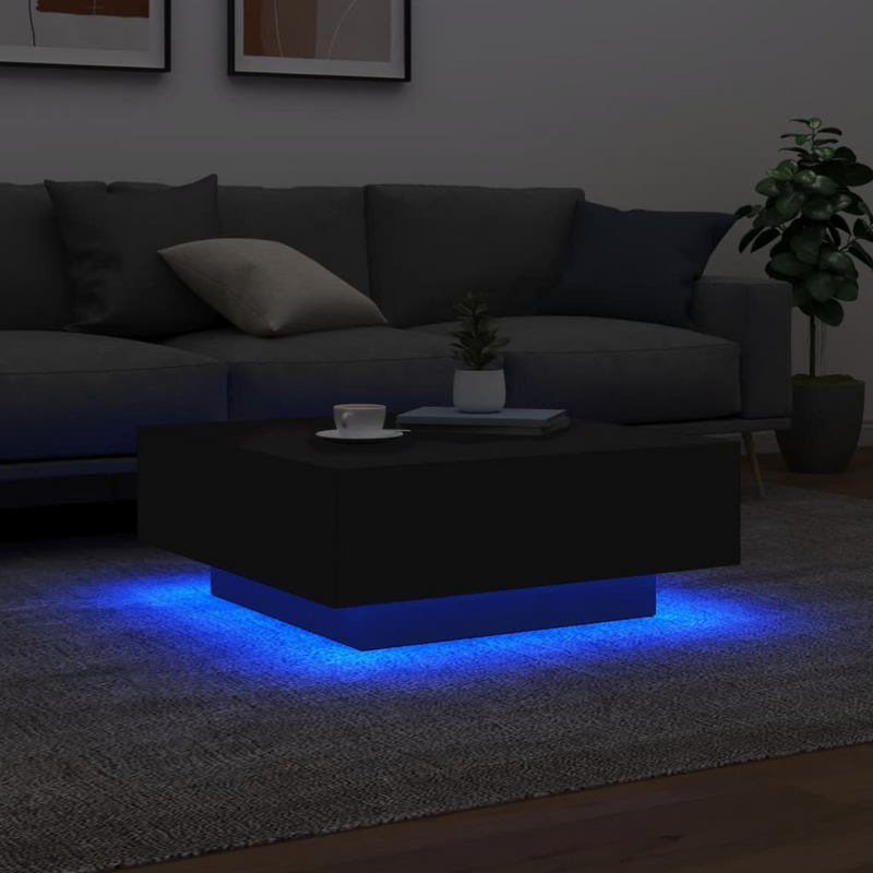 vidaXL Coffee Table with LED Lights Black 31.5"x31.5"x12.2"