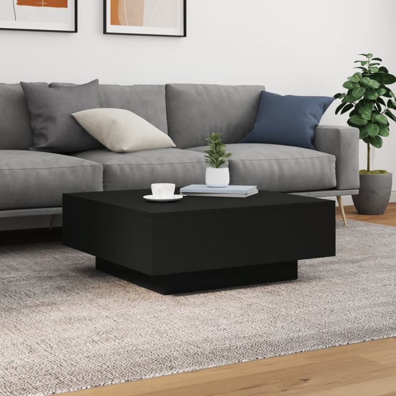 vidaXL Coffee Table with LED Lights Black 31.5"x31.5"x12.2"