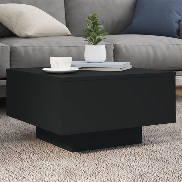 vidaXL Coffee Table with LED Lights Black 21.7"x21.7"x12.2"