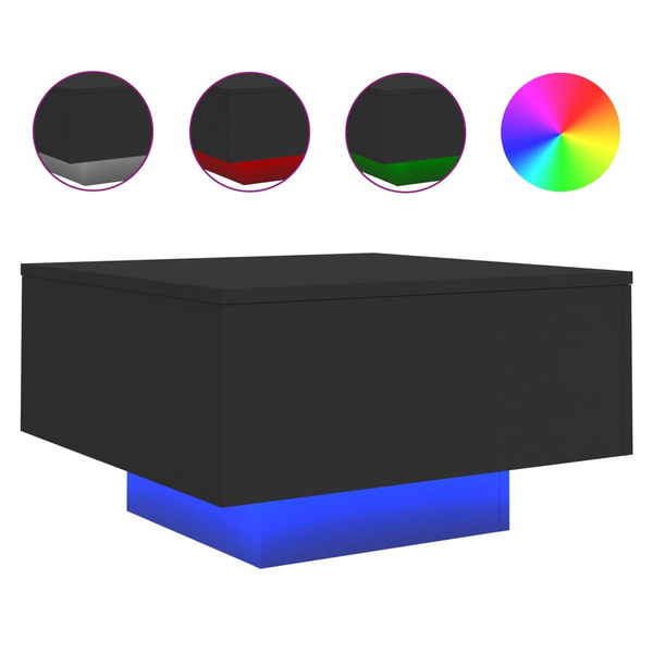 vidaXL Coffee Table with LED Lights Black 21.7"x21.7"x12.2"