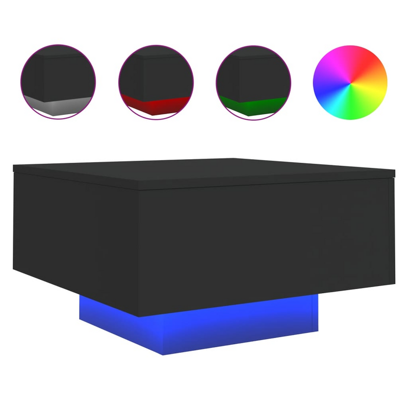 vidaXL Coffee Table with LED Lights Black 21.7"x21.7"x12.2"
