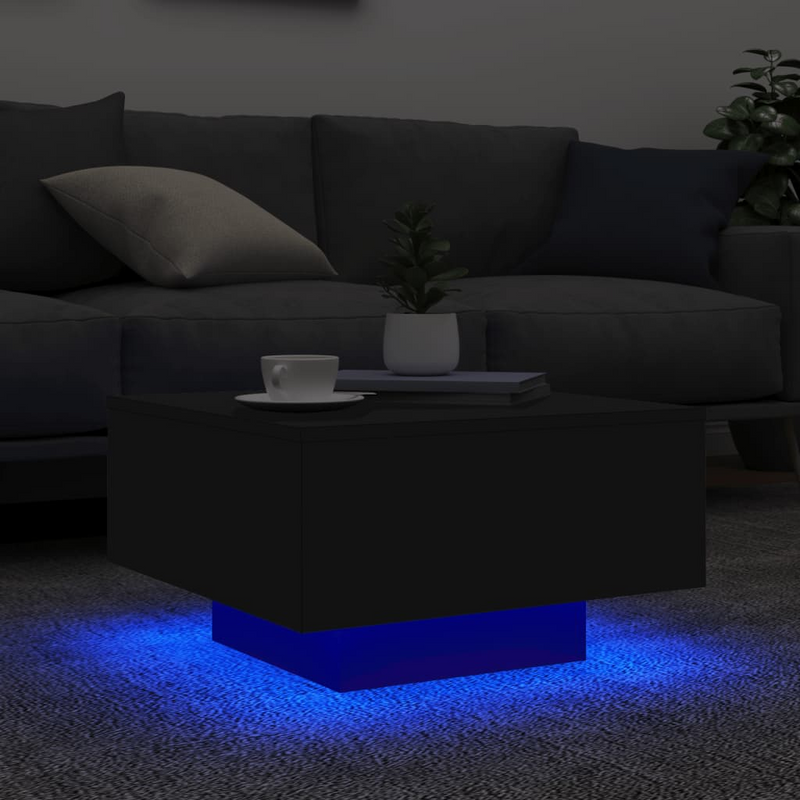 vidaXL Coffee Table with LED Lights Black 21.7"x21.7"x12.2"